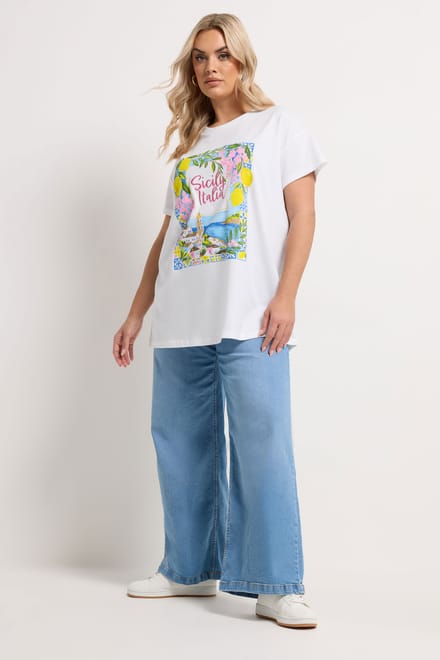 Yours Wit Tshirt Met Afbeelding Van 'Sicily Italia' Size 44
