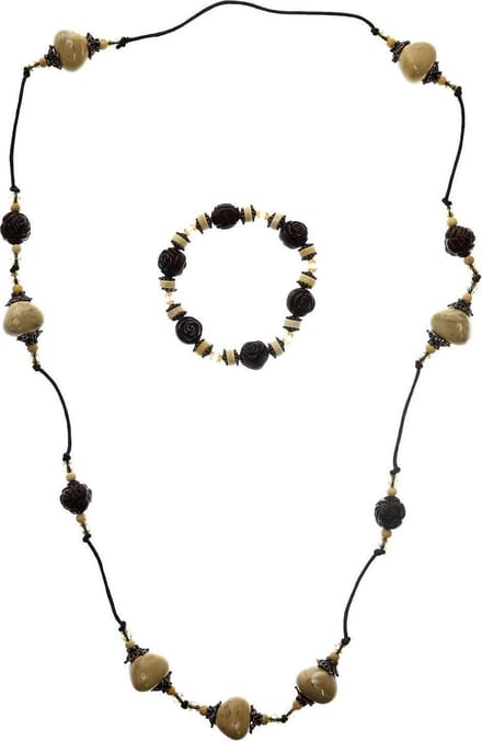 Behave - Ketting armband set - Bohemian look - Rozenkralen bruin