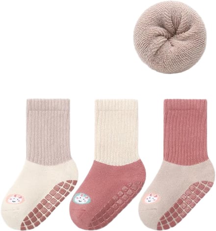 3 paar - Baby- en kinderwintersokken - dikke, warme antislipsokken -S-Roze