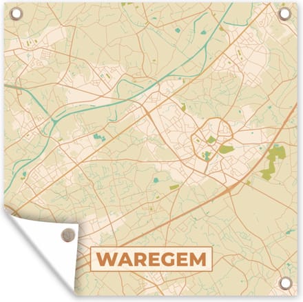 Tuindoek Plattegrond - Vintage - Kaart - Stadskaart - Waregem - 100x100 cm