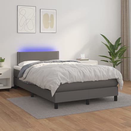 vidaXL - Boxspring - met - matras - en - LED - kunstleer - grijs - 120x200 - cm