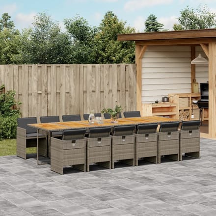 vidaXL - 13-delige - Tuinset - met - kussens - poly - rattan - grijs