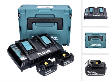 Makita Power Source Kit 18 V met 2x BL 1860 B accu 6,0 Ah ( 2x 197422-4 ) + DC 18 RD dubbele lader ( 196933-6 ) + Makpac