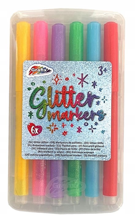 Glitter Markers 6 Stuks - Klassieke Kleuren in Doos
