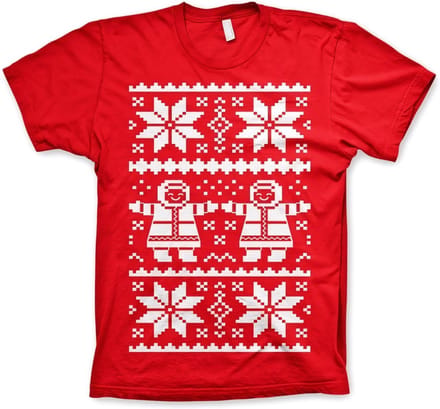 Heren Tshirt -M- Retro X-Mas Knit Pattern Rood