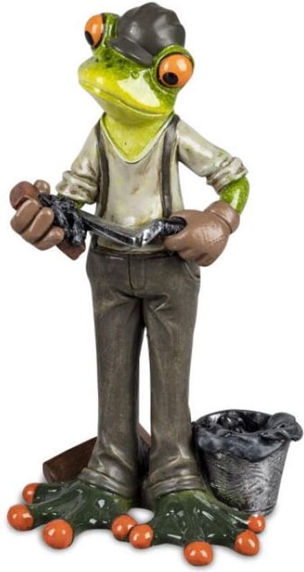 Kikkerbeeldje metselaar 18cm - kunsthars - beroepen beeld kikker