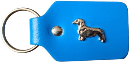Leren Sleutelhanger - Tassenhanger - Teckel - Hond - Blauw