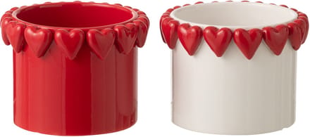 J-Line bloempot Harten - keramiek - wit/rood - small - set van 2