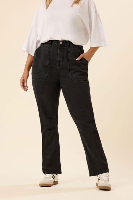 Yours Washed Black Slim Barrel Jeans Size 46