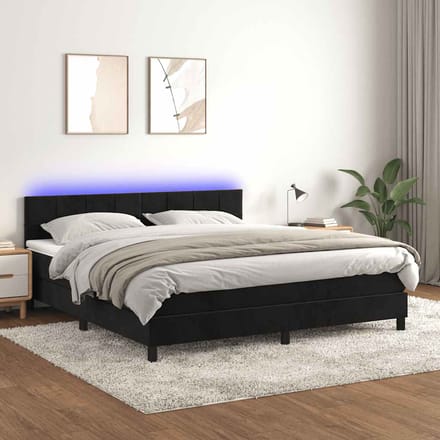 vidaXL - Boxspring - met - matras - en - LED - fluweel - zwart - 180x200 - cm