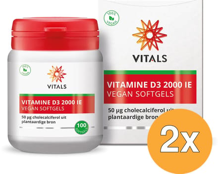 2x Vitals Vitamine D3 2000 ie Vegan (100 softgels