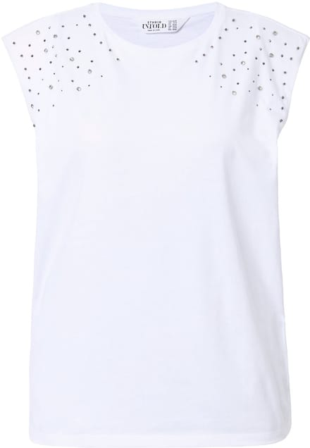 Studio Untold - Dames - Top oversize shape schouders met glittersteentjes - Off-white - Maat 42+
