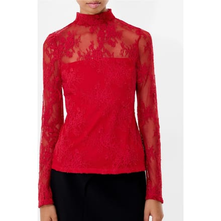 French Connection Bridget Lace Ls Top Lipstick Red Größe: M | Longsleeves Outlet | Damen | Rot