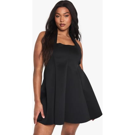 boohoo Dames Plus gestructureerde panelen skaterjurk | Black | Maat: 18