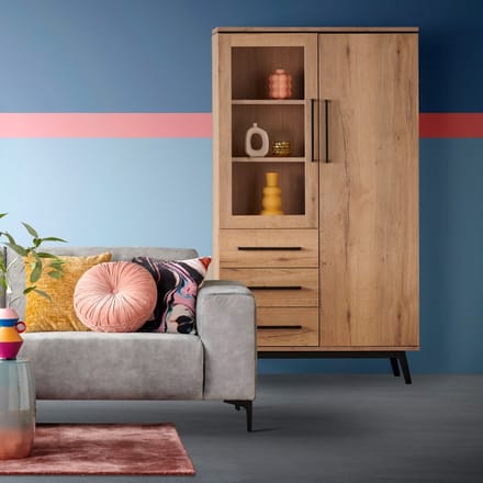 Wandkast Batenburg - MDF/Metaal - Eiken/Zwart - 107x190x45 cm (BxHxD)
