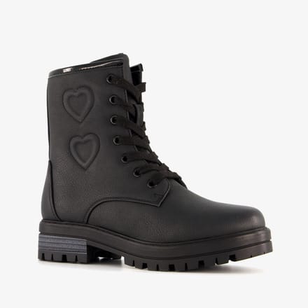 Blue Box meisjes veterboots met hartjes zwart - Maat 37