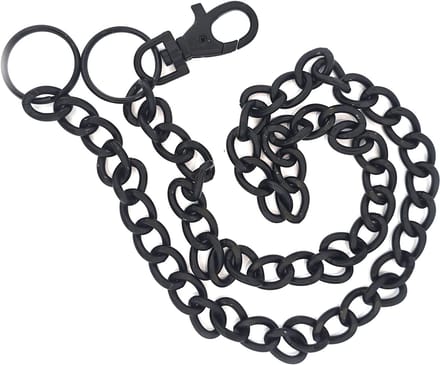 Broekketting van zwart metaal met karbijnhaak clip en ring 80 cm