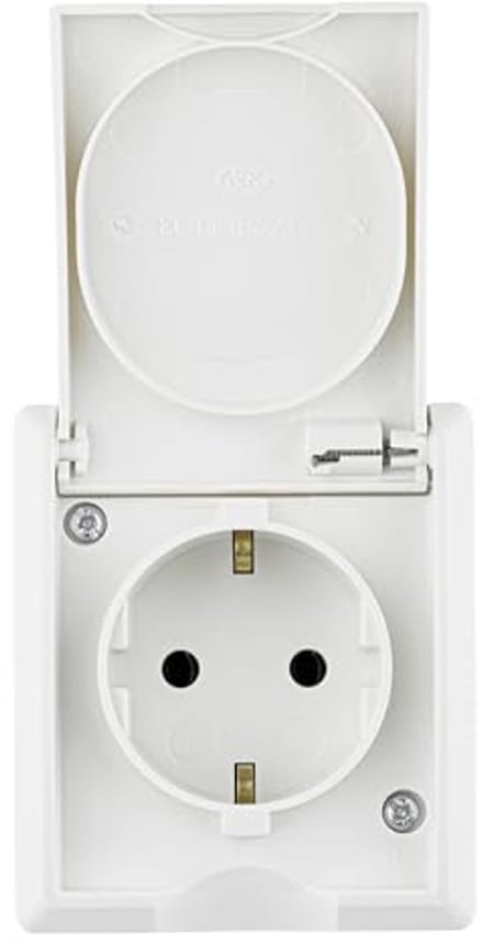 Stopcontact voor vochtige ruimtes, IP44, eenpolig, opbouw, wit