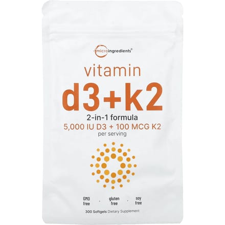 Micro Ingredients, Vitamine D3 + K2, 300 softgels