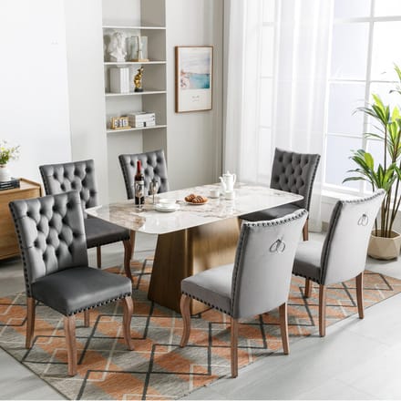 MODENUIT Eetkamerstoel - Modern Design - Fluwelen Bekleding met Rugring en Nagelrand - Voor Eetkamer - Grijs