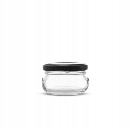80ml Platte Glazen Pot met Zwarte Deksel - Ideaal voor Honing, Jam & Kruiden