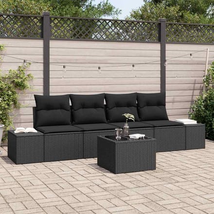 vidaXL Bankstel 5 st Zwart poly rattan