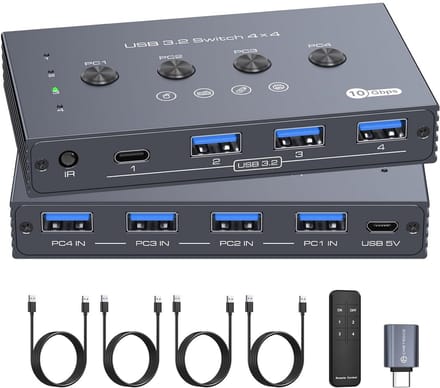 USB 3.2 Switch 4 Poorten Delen Randapparatuur voor 4 Computers