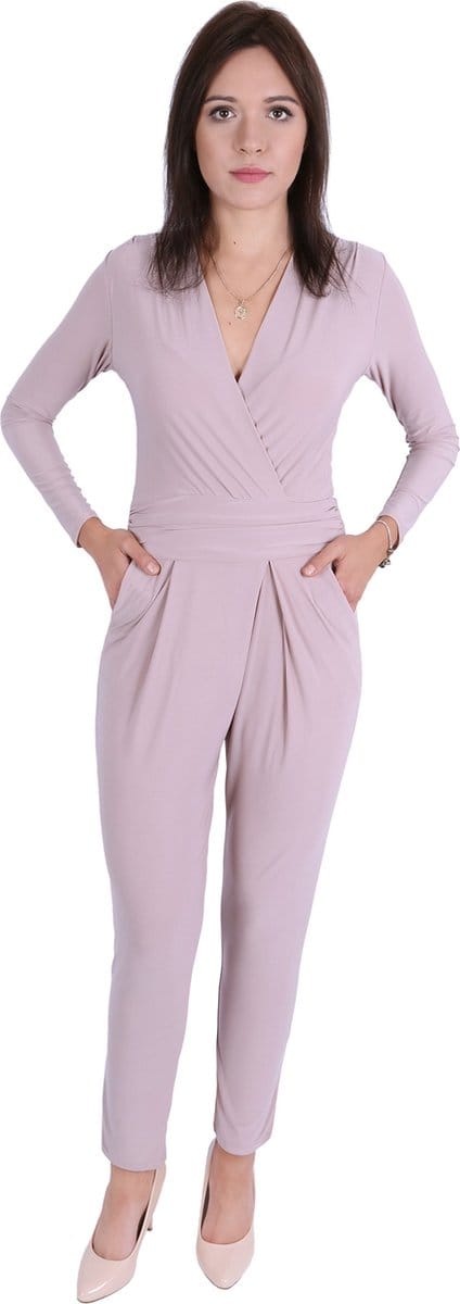 John Zack Mocca jumpsuit met lange mouwen