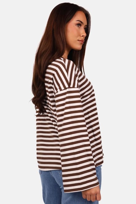 Getdrezzed Top - Maat: S - Gestreepte longsleeve in bruin en wit