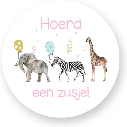 Sluitsticker -Sluitzegel Hoera een Zusje Wildlife - Sluitstickers Pimp Studio
