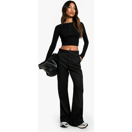 boohoo Dames Geweefde op maat gemaakte flared broek | Zwart | Maat: 36