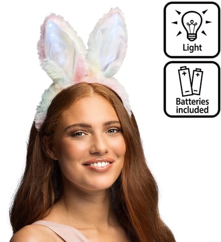 Boland - LED diadeem Bunny Pastel,Wit - - Kinderen en volwassenen - Vrouwen - met LED lampjes