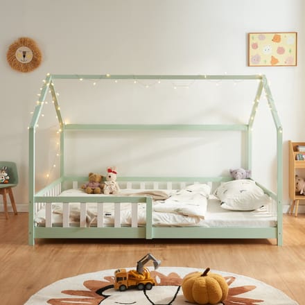 Kinderbed Hesel huisbed met uitvalbeveiliging 140x200 cm mint [en.casa]