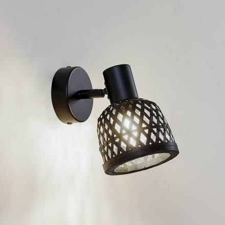 Lindby - Wandlamp hout - 1licht - Bamboe, metaal - H: 15.8 cm - E14 - zwart