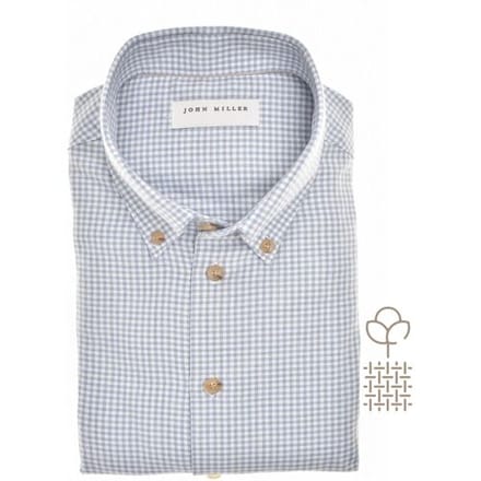 John Miller Overhemd Button Down Fine Flanel Check Licht Blauw / male
