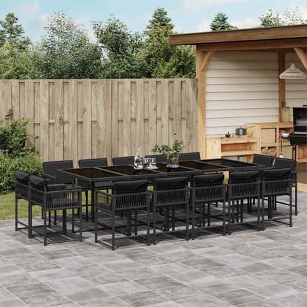 vidaXL - 15-delige - Tuinset - met - kussens - poly - rattan - zwart