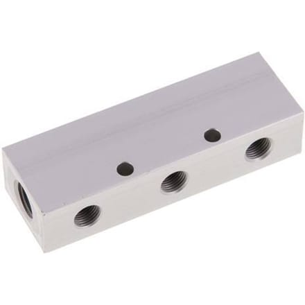 2xG 1/4'' x 6xG 1/8'' Aluminium Verdeelblok Dubbelzijdig 16 Bar