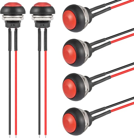 Waterdichte momentane drukknop met kabel 12 mm - set van 6 (geel)