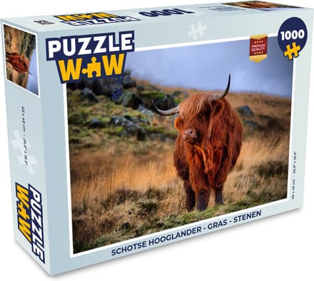 Puzzel Schotse Hooglander - Gras - Stenen - Legpuzzel - Puzzel 1000 stukjes volwassenen