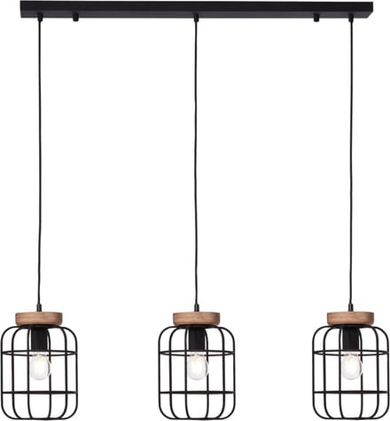 Brilliant Gwen - Hanglamp - E27 max 3x40W - Zwart/Hout