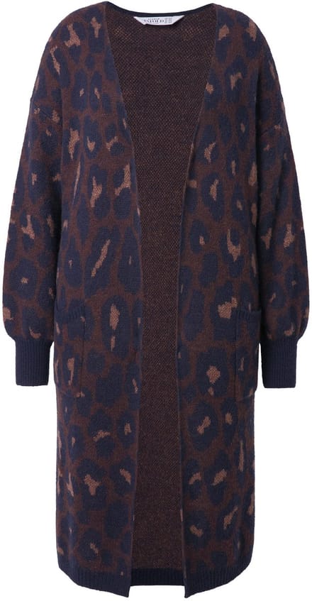Studio Untold - Dames - Lang vest oversized luipaardmotief met glitters - Diep reebruin - Maat 54+