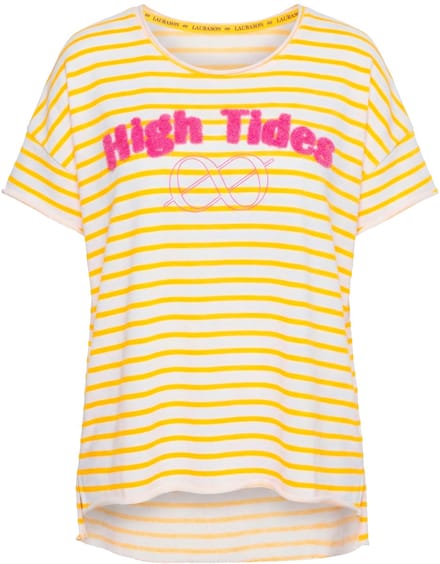 Laurasøn - Dames - Sweatshirt met strepen oversized korte mouwen - Neonoranje - Maat 40+
