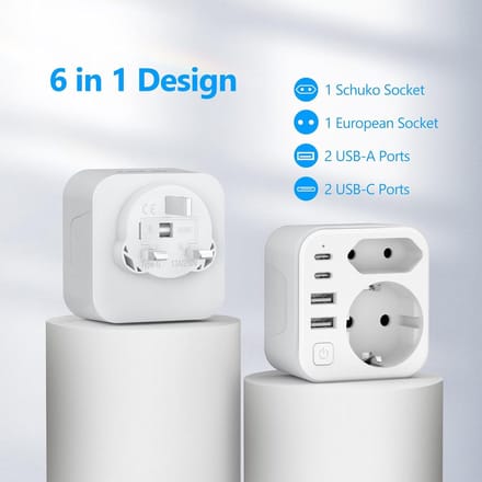UK-adapter Reisstekker met 2 Vakken & 4 USB-poorten - Engeland Duitsland Adapter