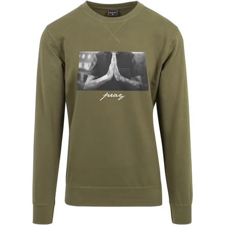 Mister Tee - Pray Crewneck sweater/trui - L - Olijfgroen