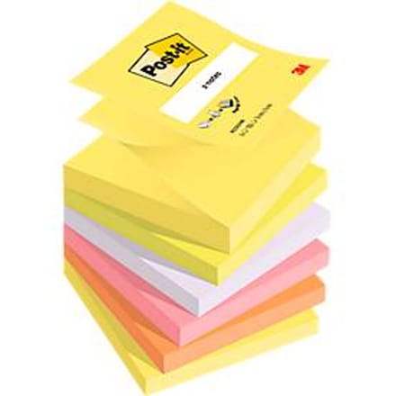 Z-Notes Post-it R330-NR, voor Z-Notes dispenser, 6 pads, 100 vellen per pad, 76 x 76 mm elk, PEFC-gecertificeerd, neonkleuren
