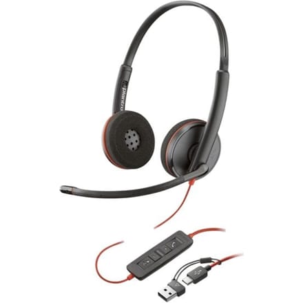 HP Poly Blackwire C3220 Over Ear headset Kabel Stereo Zwart Noise Cancelling Headset, Volumeregeling, Microfoon uitschakelbaar (mute) Computer