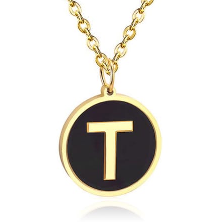 Goudkleurige Dames Schakelketting met Zwarte Kettinghanger Letter T
