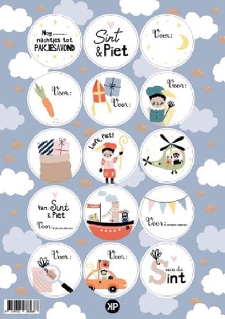 2x Sinterklaas Stickervel - 15 stickers per vel - Full Colour - Leuk inpakken - Modern - Roetveegpiet
