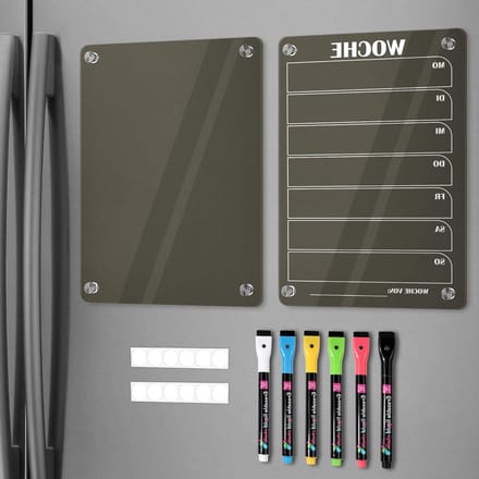 Pack van 2 Wasbare Acryl Weekplanners met Magnetische Koelkast Kalender en 6 Whiteboard Stiften voor Efficiënte Huishoudplanning