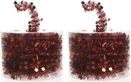 Decoris Kerstslinger - 2x - rood - folieslinger - 700 cm - Kerstversiering en decoratie